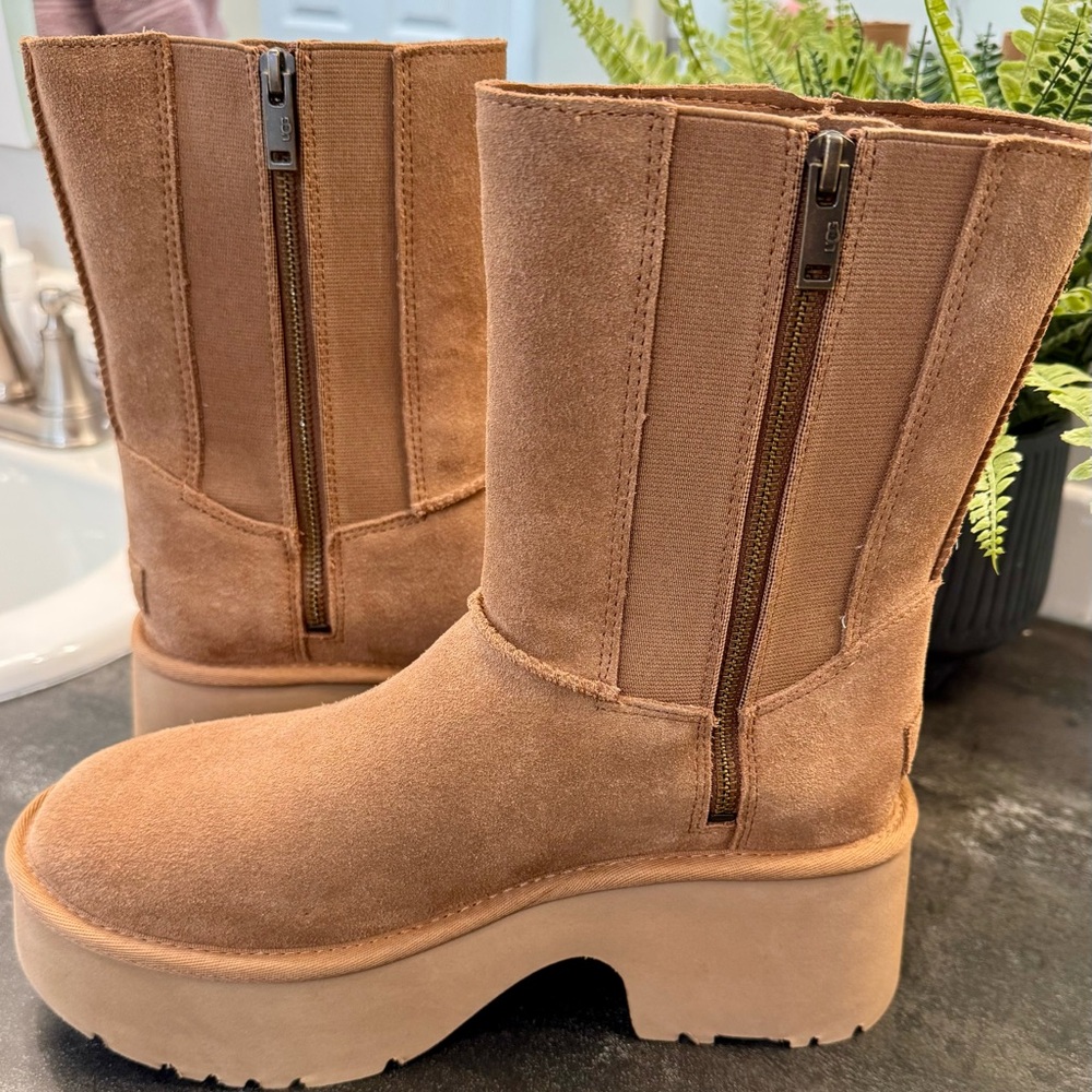 UGG Brown Suede Platform Boots with Zipper